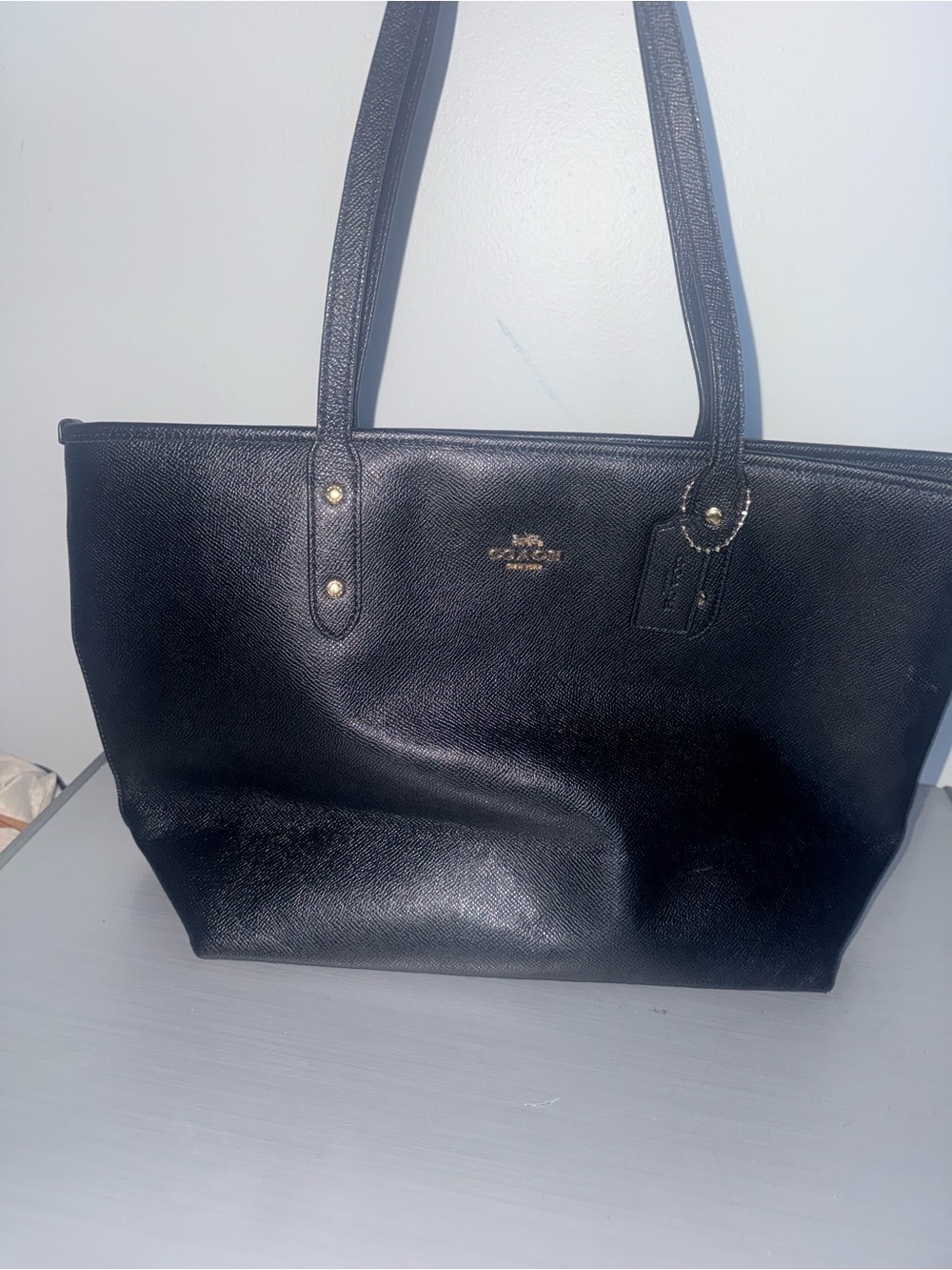 Coach Black Leather Tote with Gold Hardware